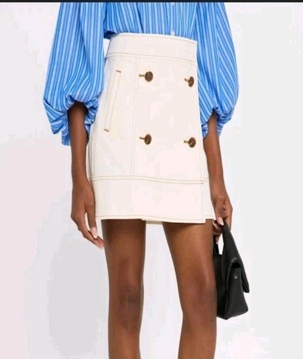 Tanya Taylor Women Wrap Mini Skirt White Cotton Button Size 00